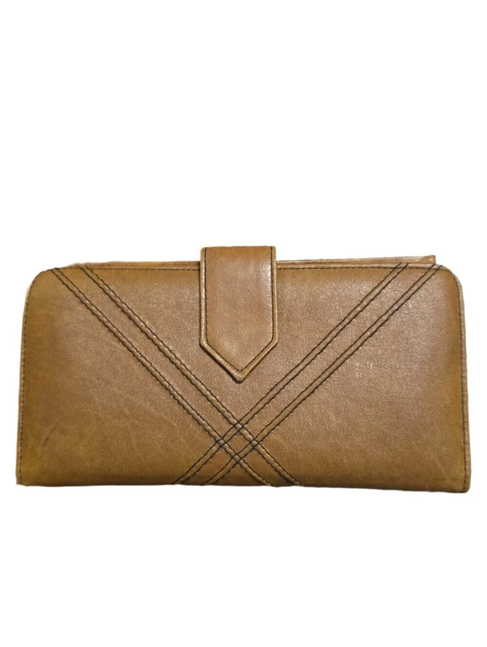 Vintage70s Kisslock Baronet Brown Leather Chevron Stitched Clutch Wallet – Boho